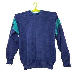 Vintage 90's GAP Large Cotton Knit Sweater Large Blue Green Colorblock Crewneck*